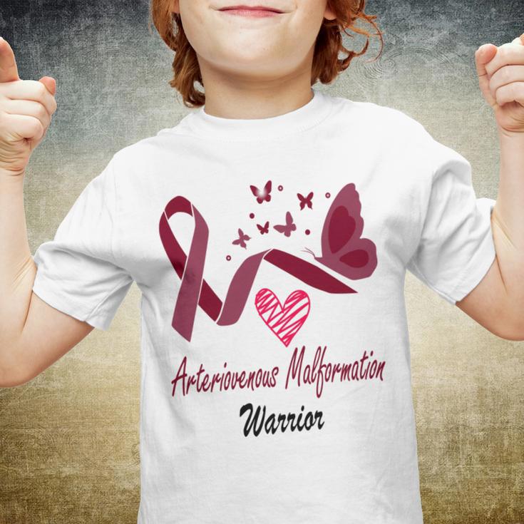 Arteriovenous Malformation Warrior Butterfly Funny Unicorn Burgundy Ribbon Arteriovenous Malformation Support Arteriovenous Malformation Awareness Youth T-shirt