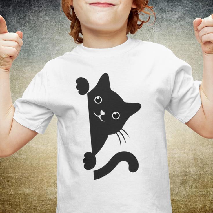 Black Cat Peeking Youth T-shirt