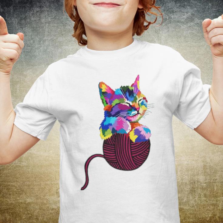 Cute Cat Gift For Kitten Lovers Colorful Art Kitty Adoption Youth T-shirt