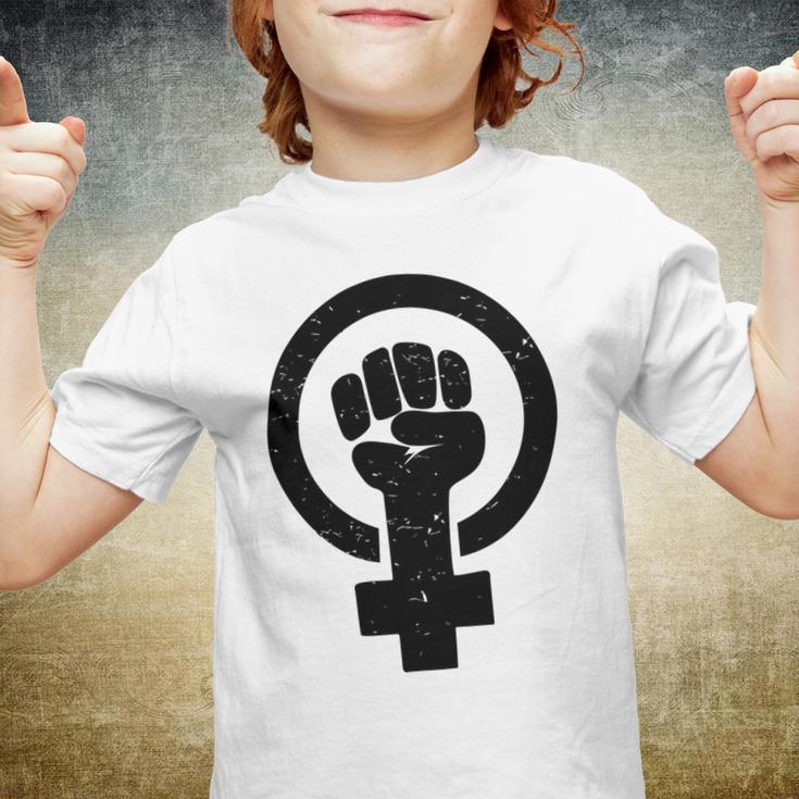 Feminist Raised Fist - Distressed Fitted Youth T-shirt