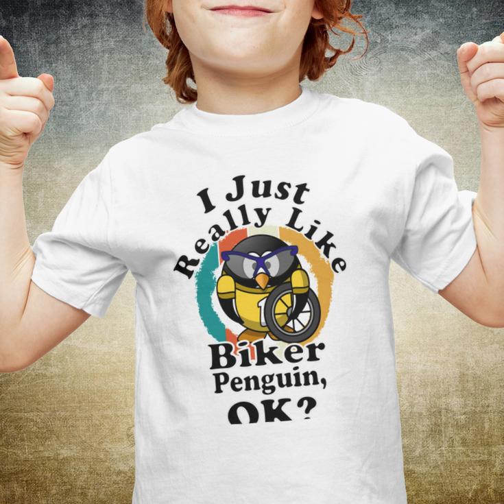 I Really Like Biker Penguin Ok Youth T-shirt