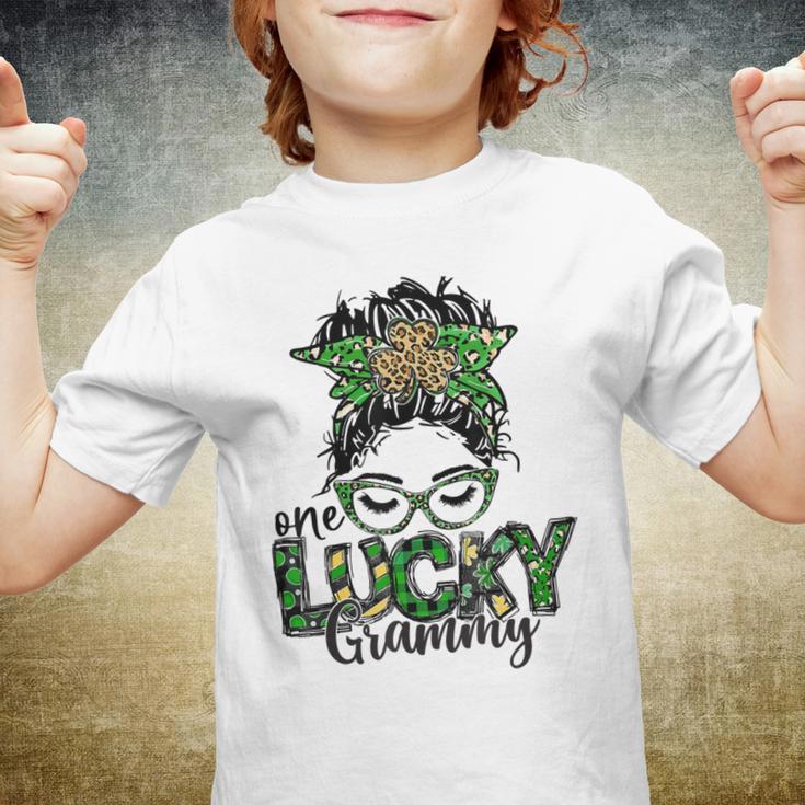 One Lucky Grammy St Patricks Day Messy Bun Leopard Youth T-shirt