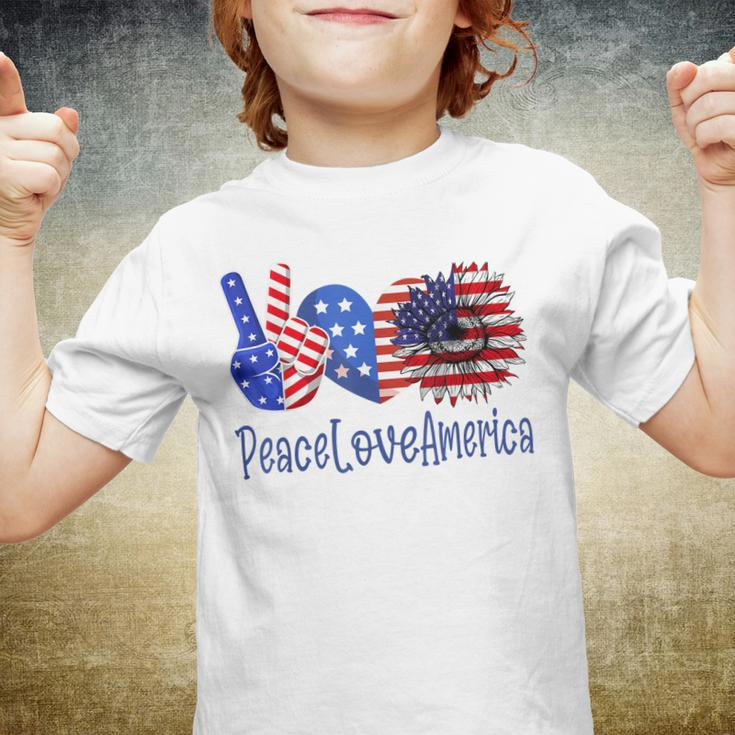 Peace Love America 4Th July Patriotic Sunflower Heart Sign V3 Youth T-shirt