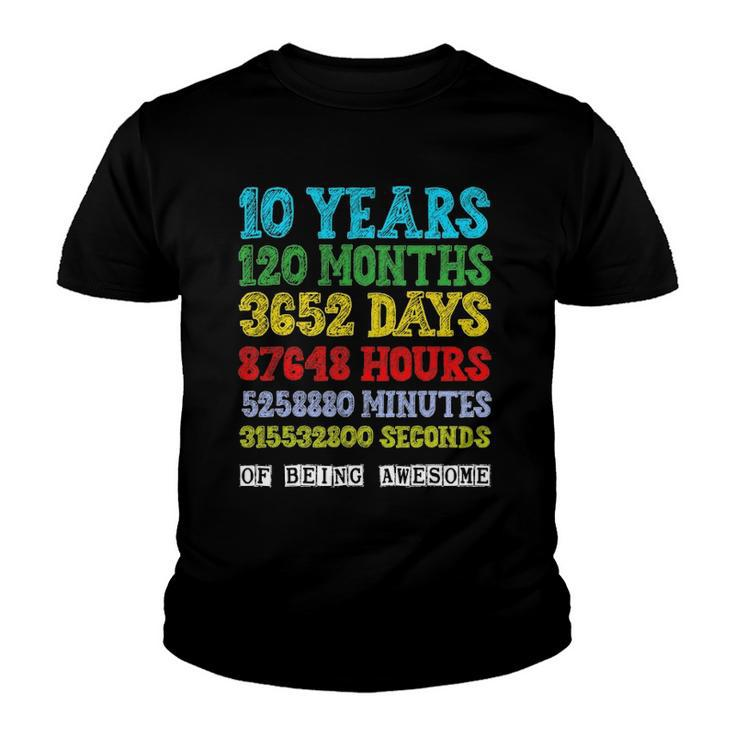 10 Years Of Being Awesome Happy 10Th Birthday Ten Countdown Youth T-shirt