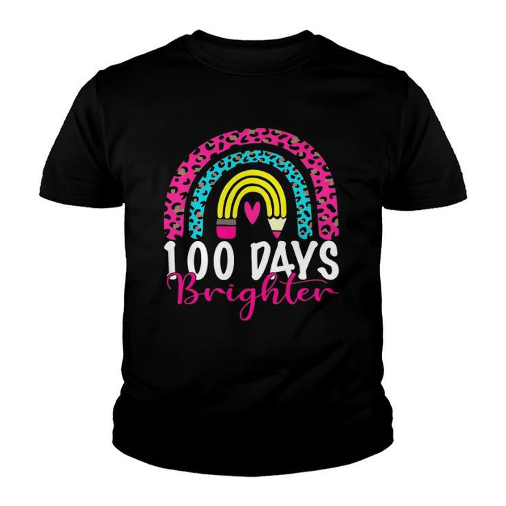 100 Days Brighter Teacher Student 100 Days Of School Rainbow Youth T-shirt