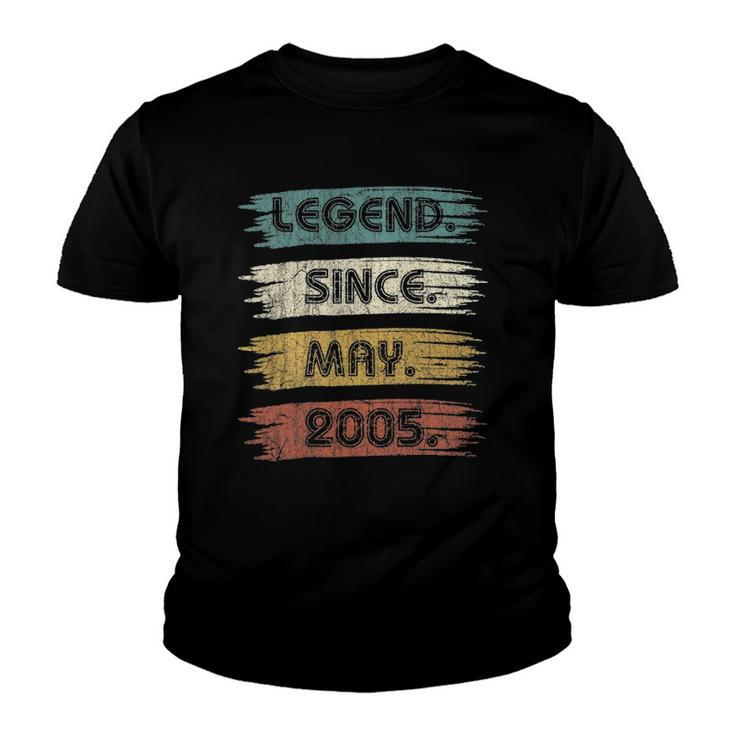 17 Years Old Gifts Legend Since May 2005 17Th Birthday Youth T-shirt