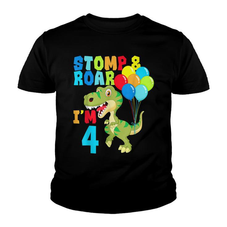 4Th Birthday For Boys Dinosaurs Stomp & Roar Im 4 Youth T-shirt