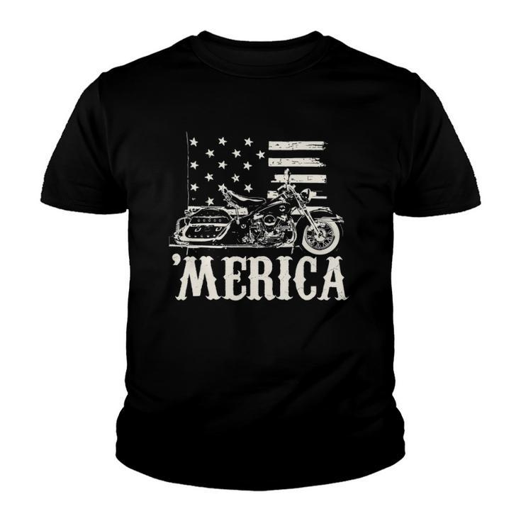 4Th Of July Merica V-Twin Motorcycle Biker Youth T-shirt