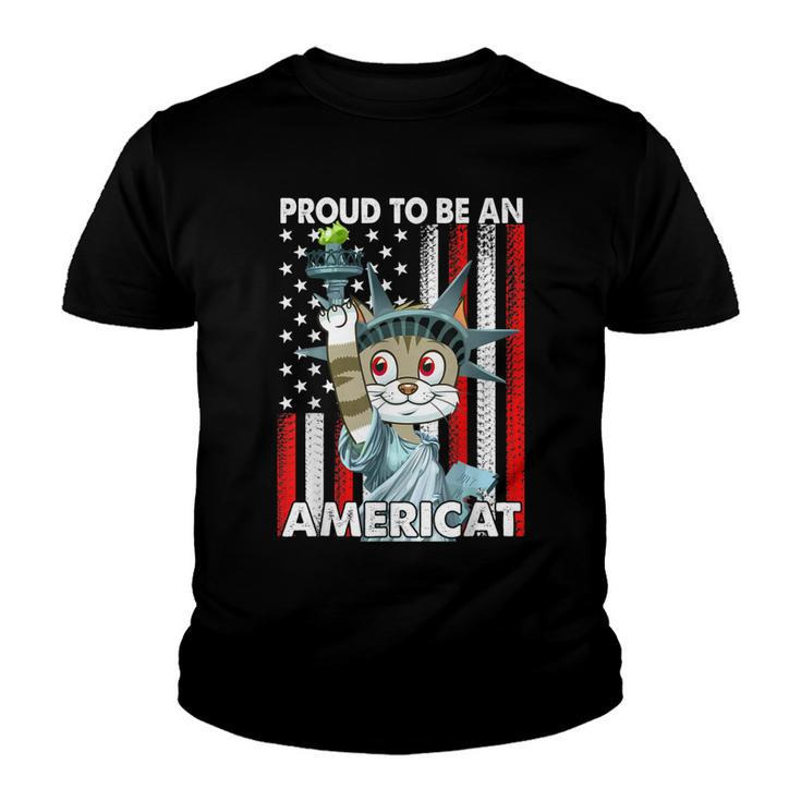 4Th Of July Proud To Be An Americat Us American Flag Cat  Youth T-shirt