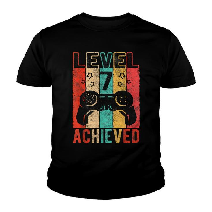 7Th Birthday Level 7 Achieved Distressed Retro Birthday  Youth T-shirt