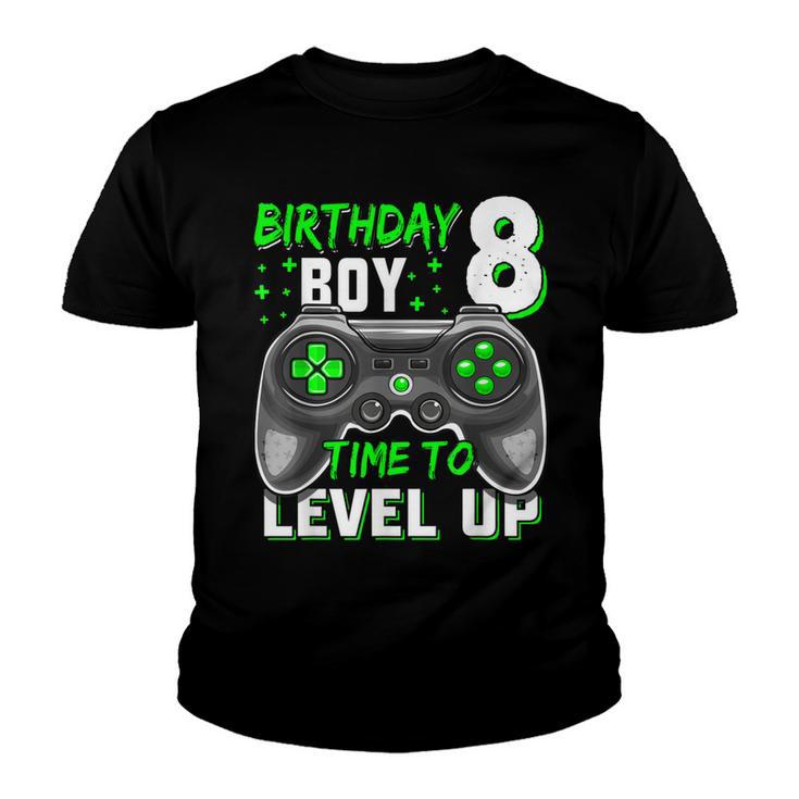 8Th Birthday Boy Eight Yrs Old Level 8 Unlocked Video Gamer  Youth T-shirt