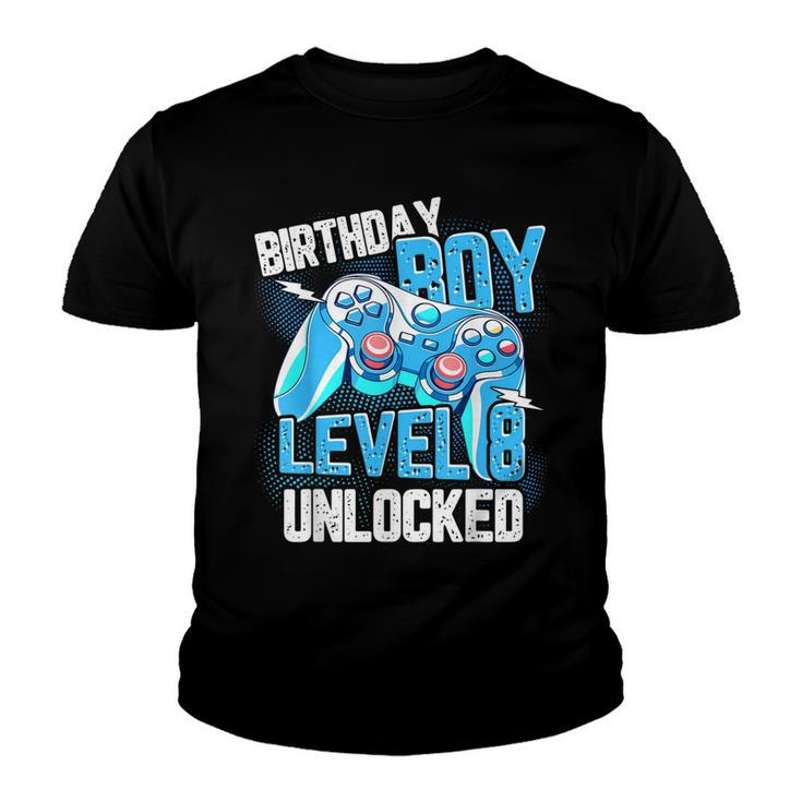 8Th Birthday Boy Girl Kid 8 Years Old Level 8 Unlocked Gamer  Youth T-shirt