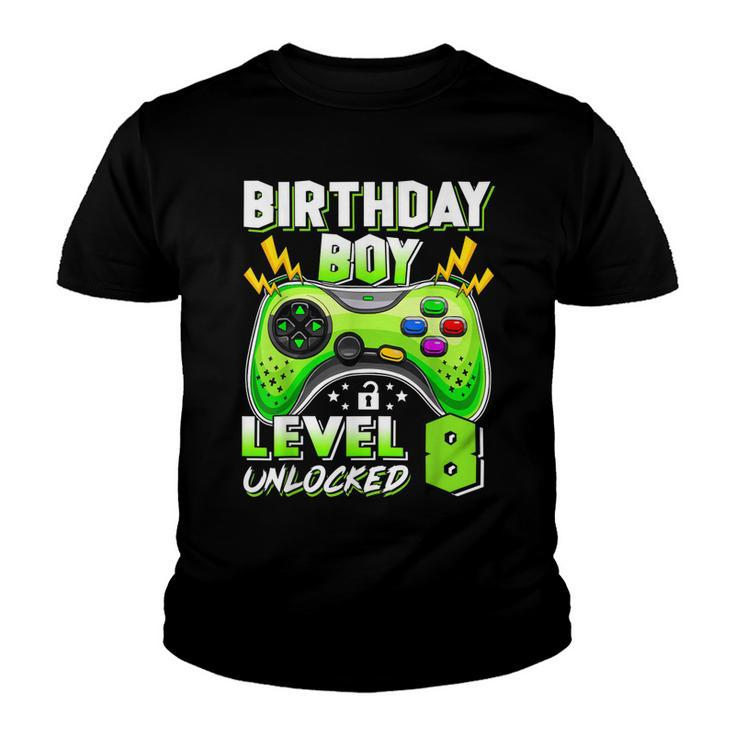 8Th Birthday Boy Level 8 Unlocked Video Game Eight Years Old  Youth T-shirt