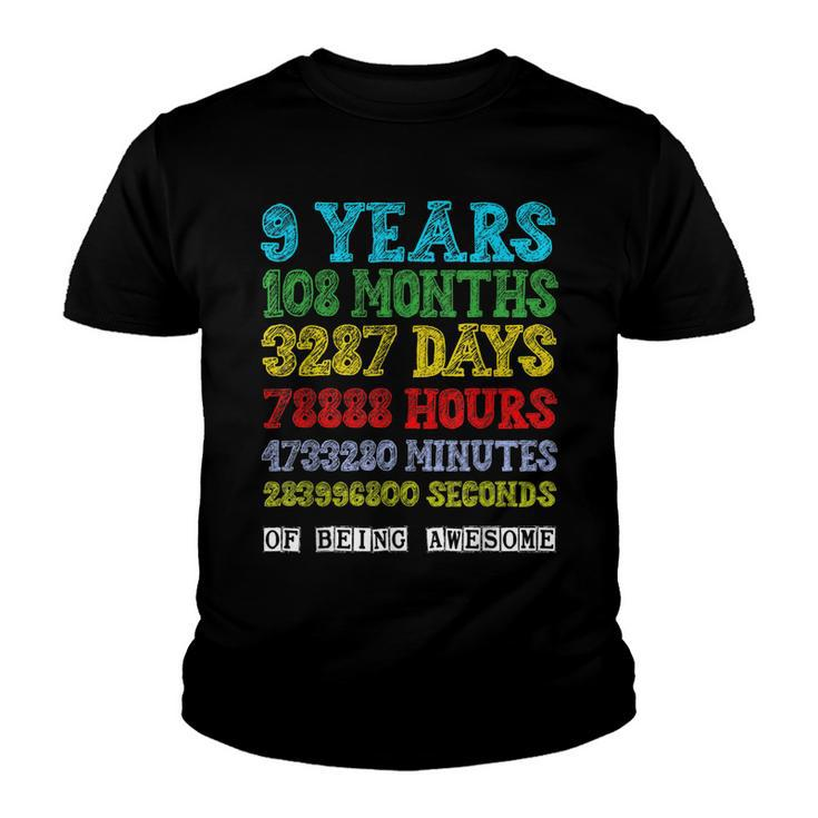 9 Years Of Being Awesome Happy 9Th Birthday Nine Countdown Youth T-shirt