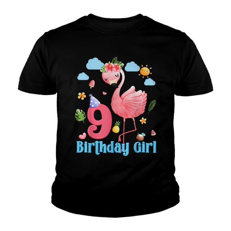 9Th Birthday Girls Flamingo 9 Years Old Tropical Flamingo  Youth T-shirt