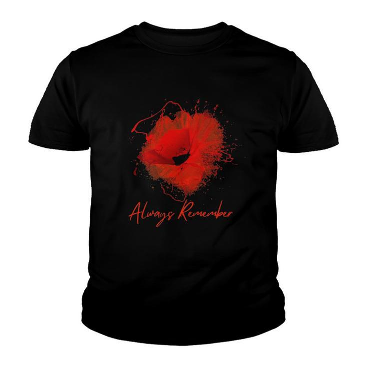 Always Remember Red Poppy Memorial Youth T-shirt
