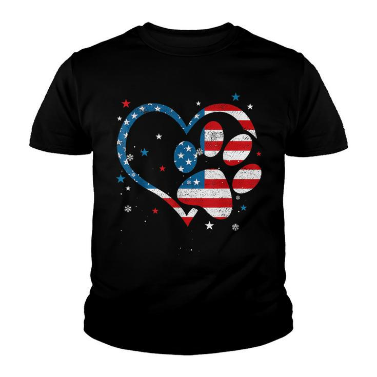 American Flag Patriotic Dog & Cat Paw Print - 4Th Of July  Youth T-shirt