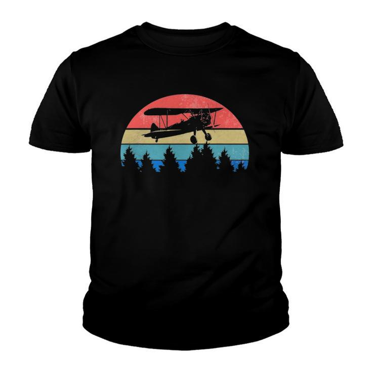 Aviator Pilot Vintage Bi-Plane Airplane Youth T-shirt
