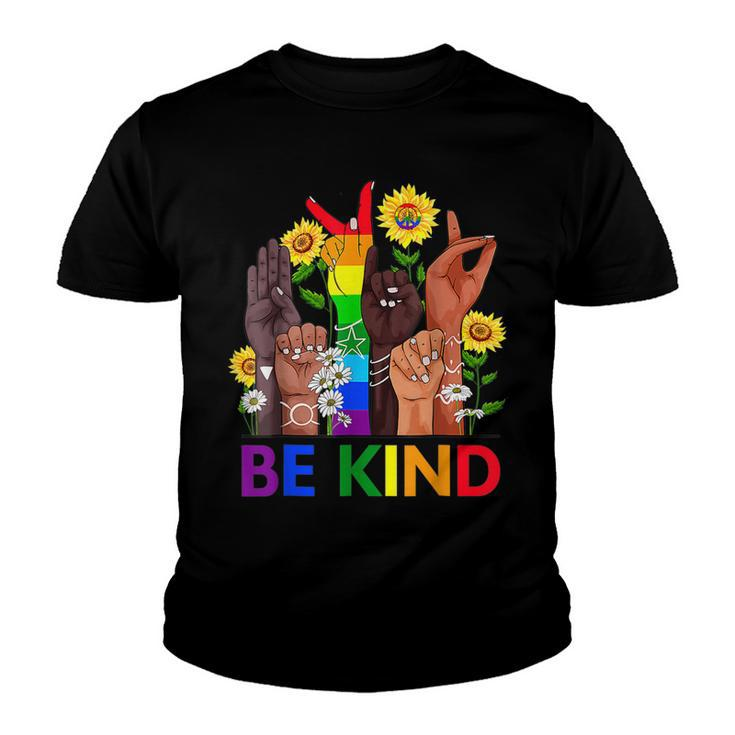Be Kind Sign Language Hand Talking Lgbtq Flag Gay Pride  Youth T-shirt