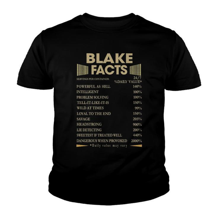Blake Name Gift   Blake Facts Youth T-shirt