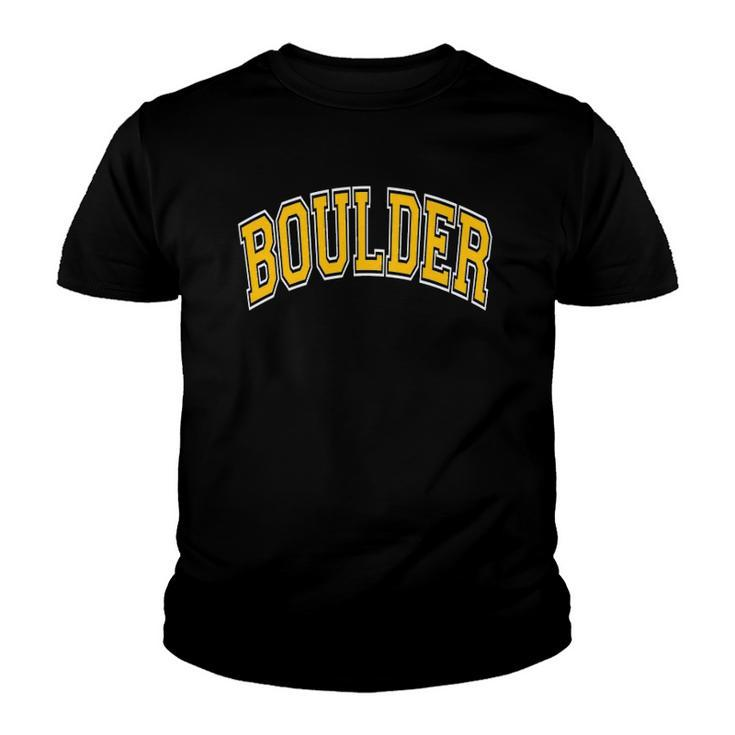 Boulder Colorado Co Varsity Style Amber Text Youth T-shirt