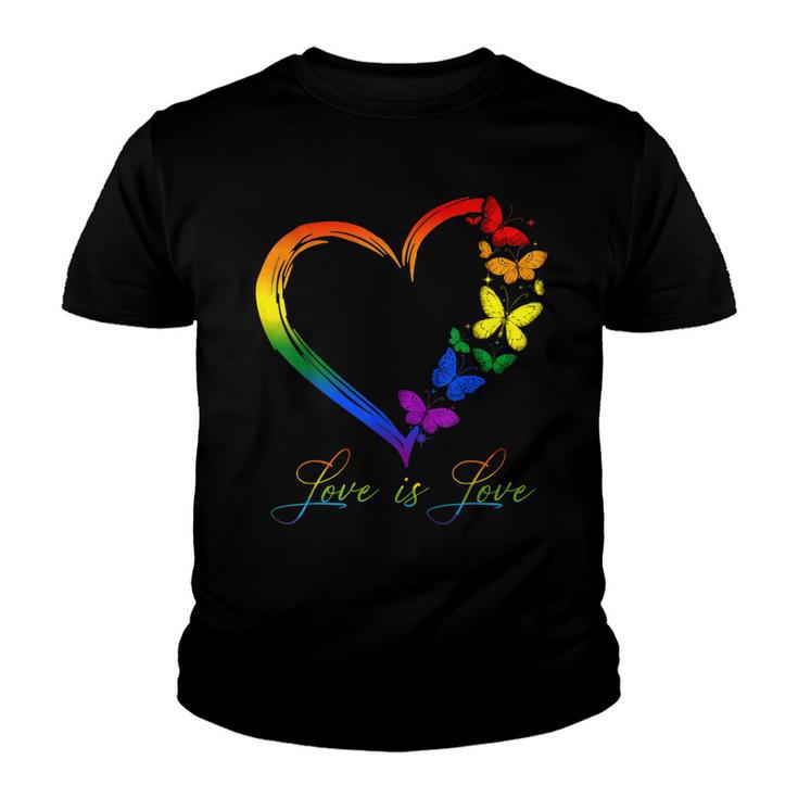 Butterfly Heart Rainbow Love Is Love Lgbt Gay Lesbian Pride  Youth T-shirt