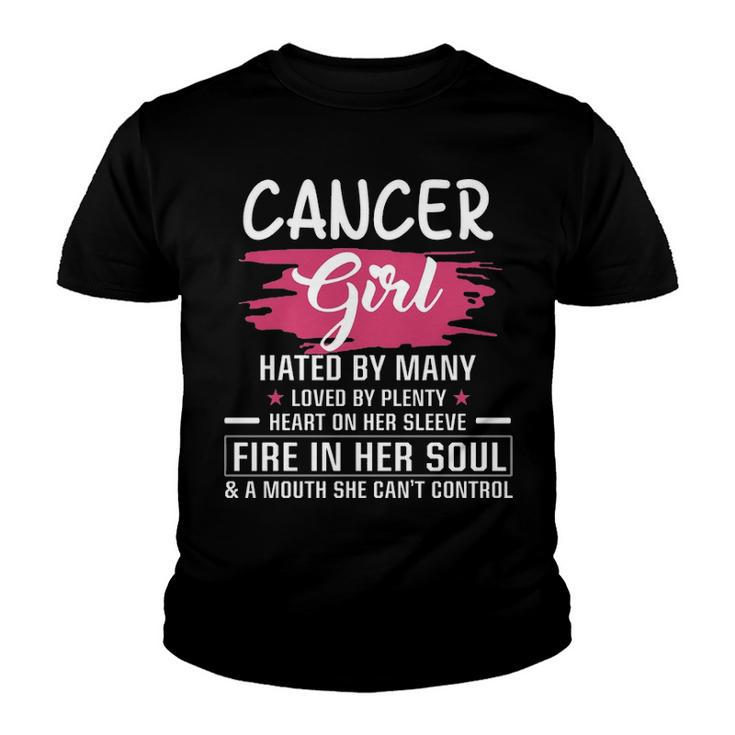 Cancer Girl Birthday   Cancer Girl Hated By Many Loved By Plenty Heart On Her Sleeve Youth T-shirt