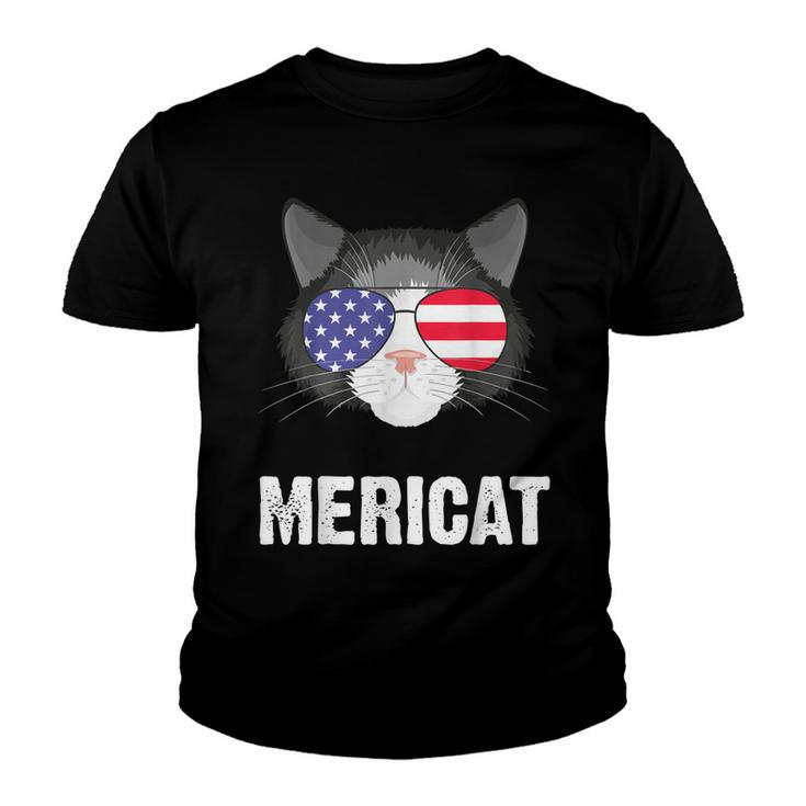 Cat American Flag Independence Day Mericat 4Th Of July  Youth T-shirt