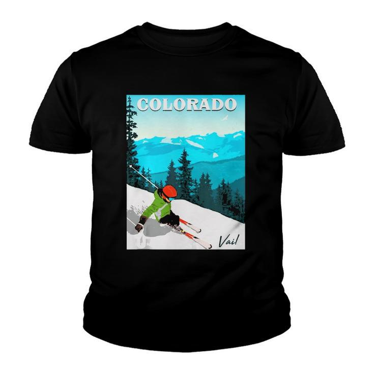 Colorado Vail Mountains Retro Travel Graphic Design  Youth T-shirt