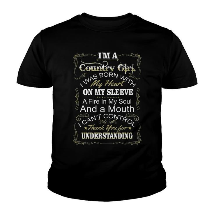 Country Girl   Country Girl I Was Born With My Heart On My Sleeve Youth T-shirt