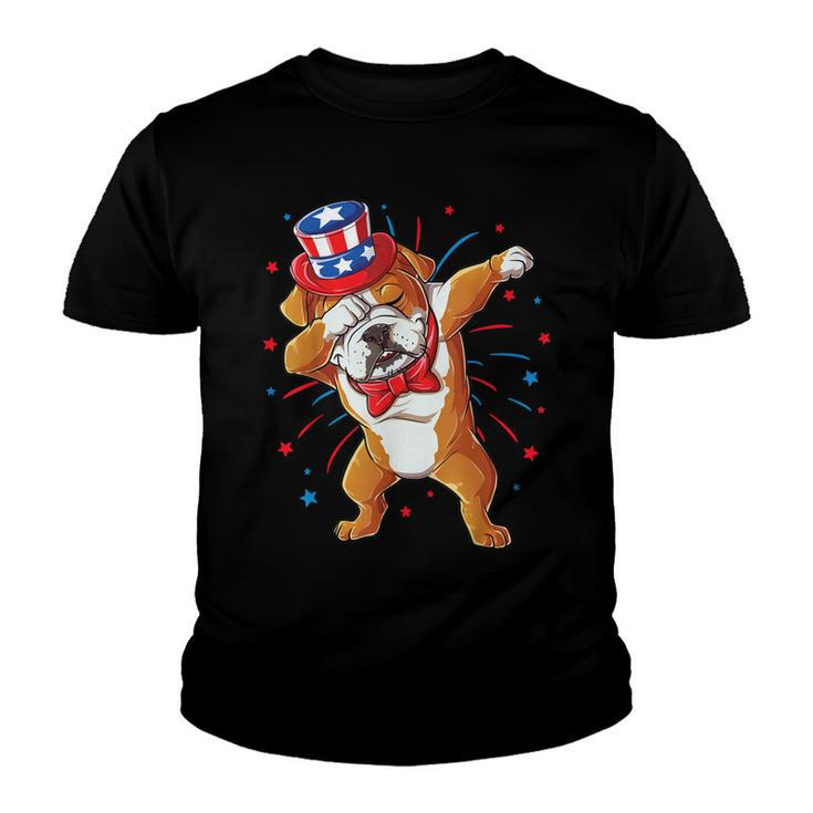 Dabbing English Bulldog 4Th Of July T  Men Usa Flag  Youth T-shirt