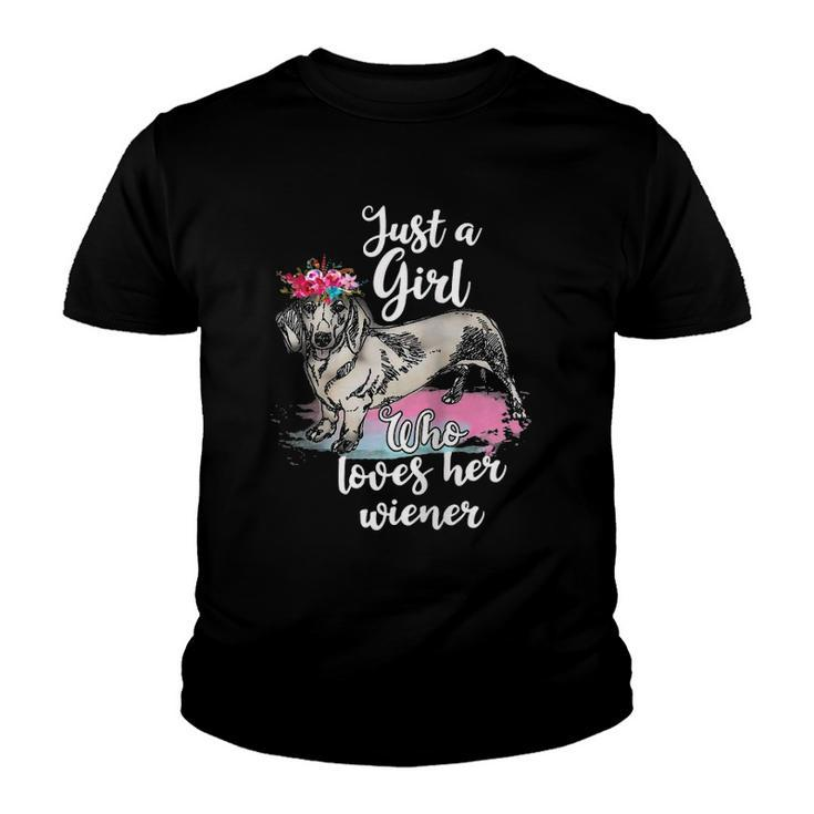 Dachshund Owner Just A Girl Who Loves Her Wiener Dog - Art Raglan Baseball Tee Youth T-shirt