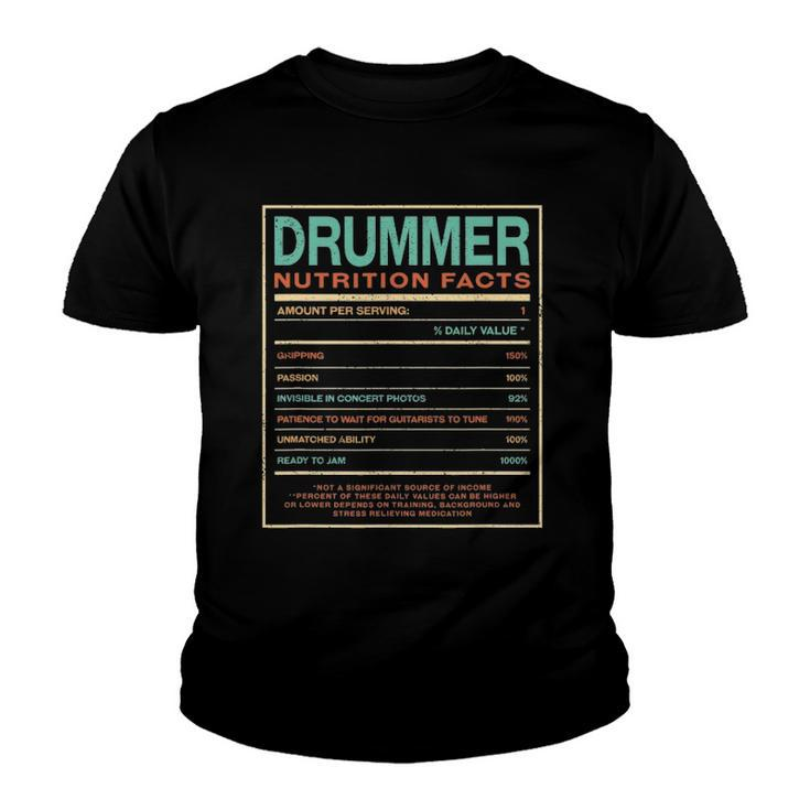 Drummer Nutrition Facts Funny Drum Player Humor Youth T-shirt