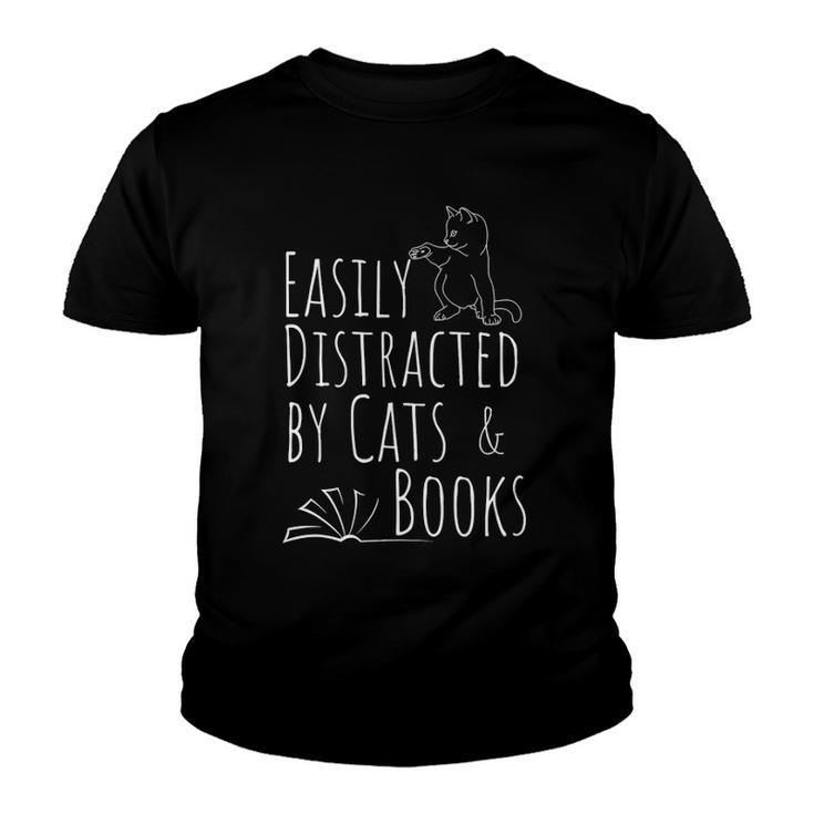 Easily Distracted Cats And Books Cat And Book Tee Youth T-shirt