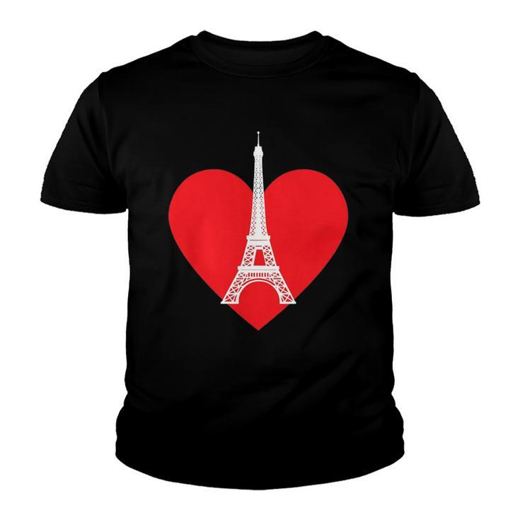 Eiffel Tower Heart For Paris Downtown France City Of Love Youth T-shirt