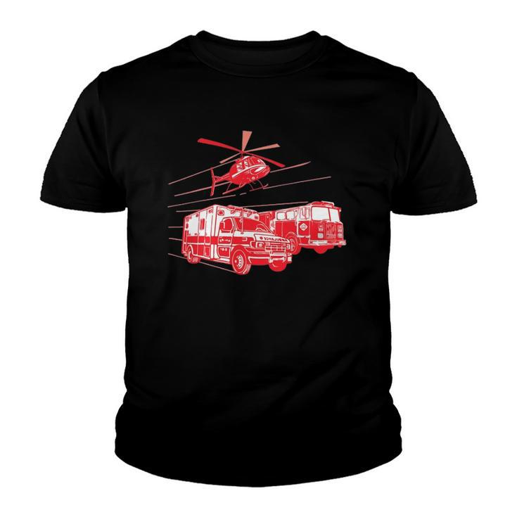Ems Fire Rescue Truck Helicopter Cute Unique Gift Youth T-shirt