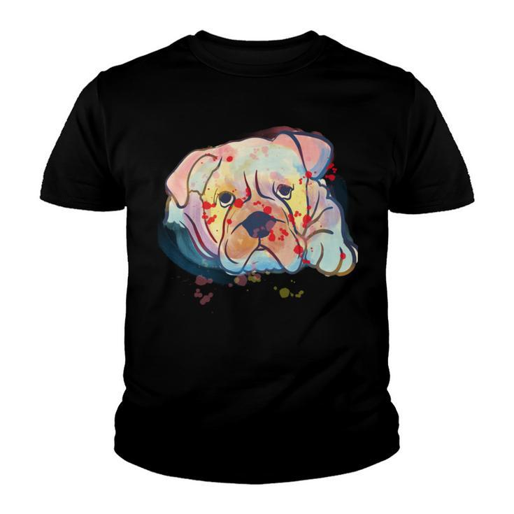 English Bulldog Abstract Watercolor Graphic Design  Youth T-shirt