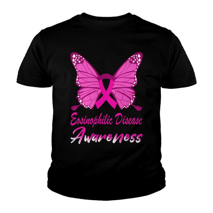 Eosinophilic Disease Awareness Butterfly  Pink Ribbon  Eosinophilic Disease  Eosinophilic Disease Awareness Youth T-shirt