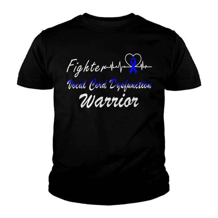 Fighter Vocal Cord Dysfunction Warrior Heartbeat  Blue Ribbon  Vcd Vocal Cord Dysfunction Awareness Youth T-shirt
