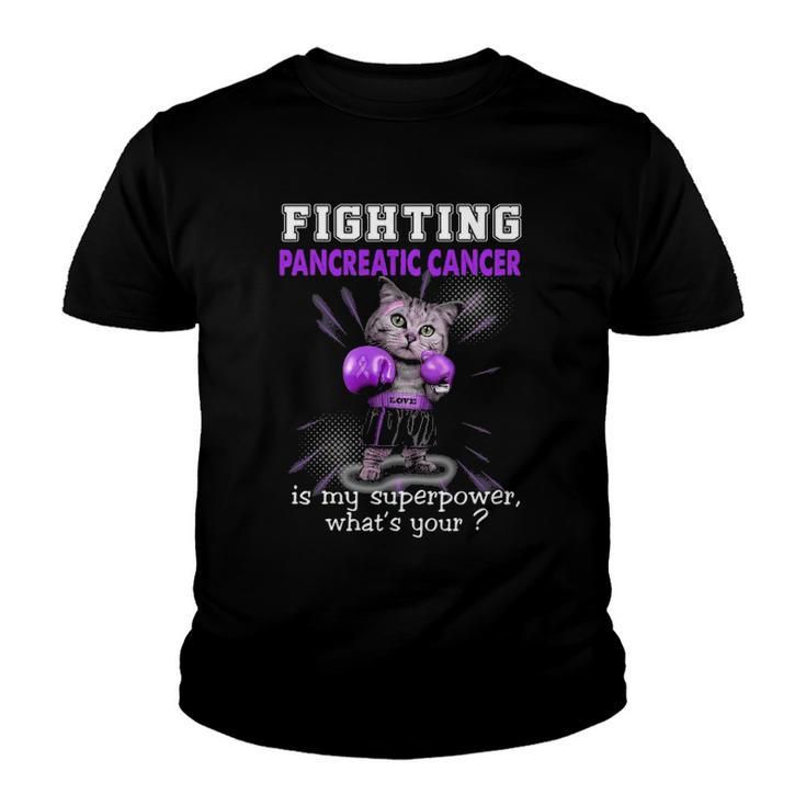 Fighting Cat Pancreatic Cancer Awareness Youth T-shirt