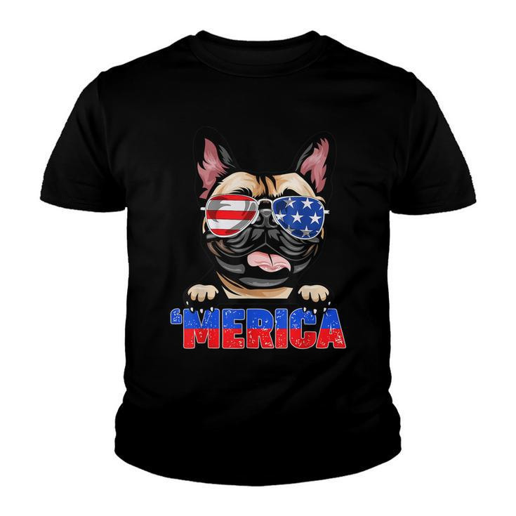 French Bulldog Frenchie Merica Wear Sunglasses 4Th Of July  Youth T-shirt