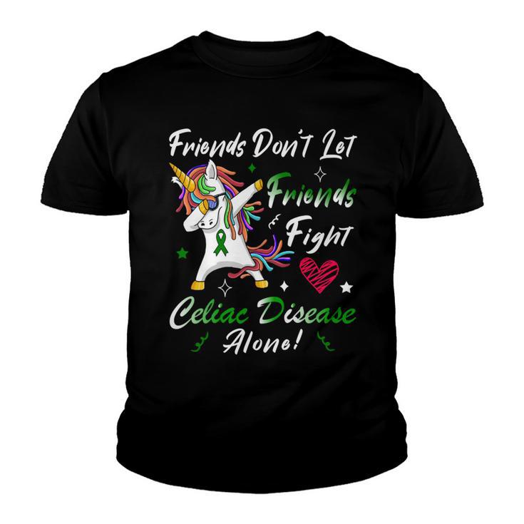 Friends Dont Let Friends Fight Celiac Disease Alone  Unicorn Green Ribbon  Celiac Disease  Celiac Disease Awareness Youth T-shirt