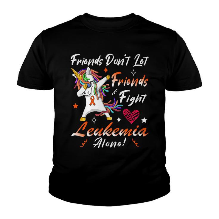 Friends Dont Let Friends Fight Leukemia Alone  Unicorn Orange Ribbon  Leukemia  Leukemia Awareness Youth T-shirt