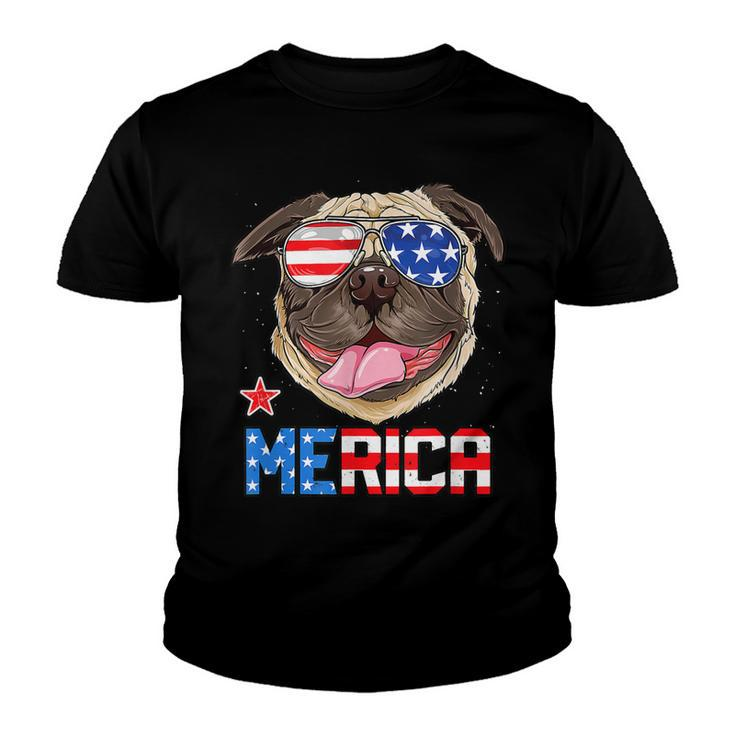 Funny Pug 4Th Of July Merica Mens Womens Kids American Flag  Youth T-shirt