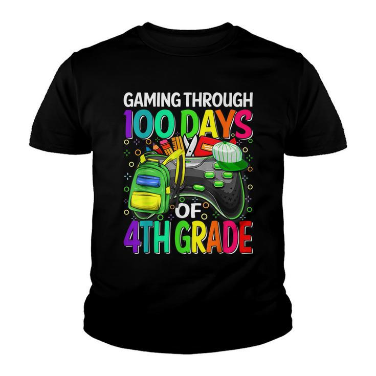 Gaming Through 100 Days Of 4Th Grade Video Game Boys  Youth T-shirt