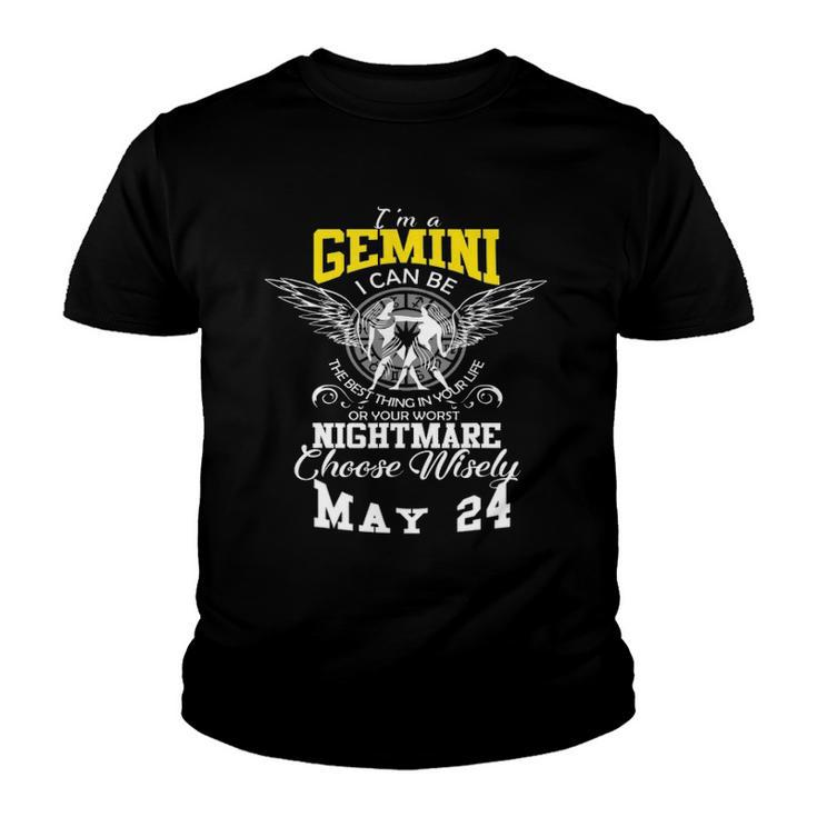 Gemini Zodiac Sign May 24 Horoscope Astrology Design Youth T-shirt