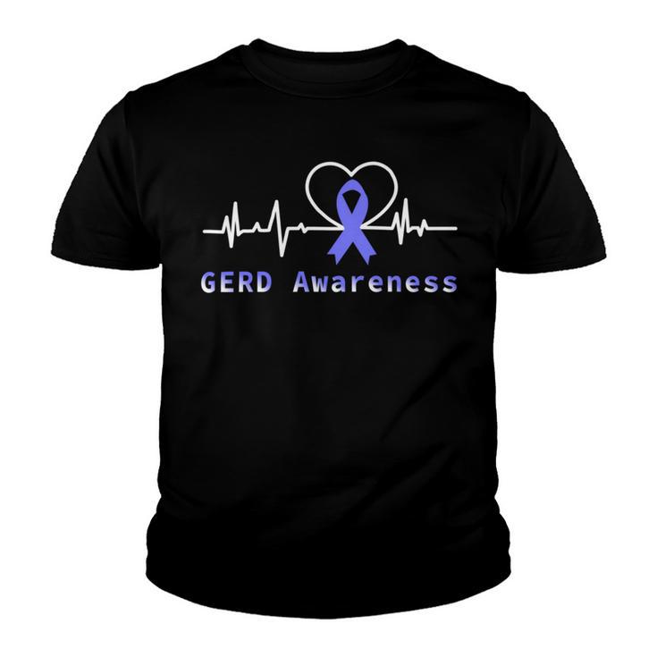 Gerd Awareness Heartbeat Periwinkle Blue Ribbon Gastroesophageal Reflux Disease Gerd Awareness Youth T-shirt