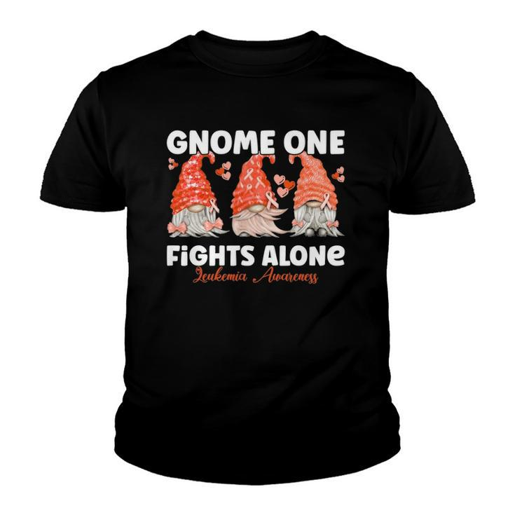 Gnome One Fights Alone Orange Leukemia Awareness Youth T-shirt