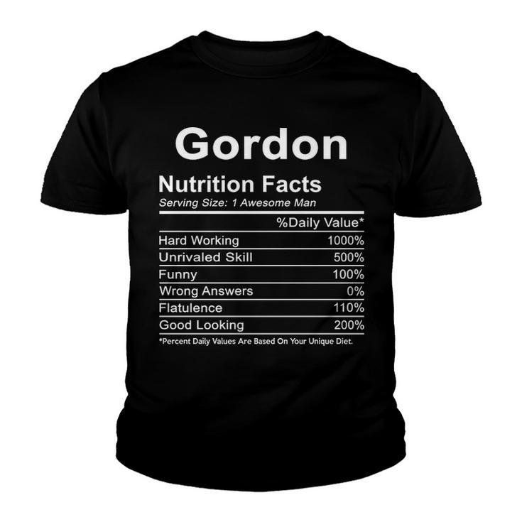 Gordon Name Funny Gift   Gordon Nutrition Facts Youth T-shirt