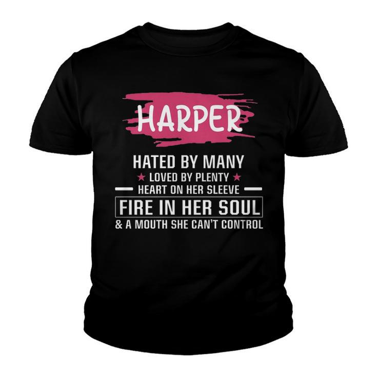 Harper Name Gift   Harper Hated By Many Loved By Plenty Heart On Her Sleeve Youth T-shirt